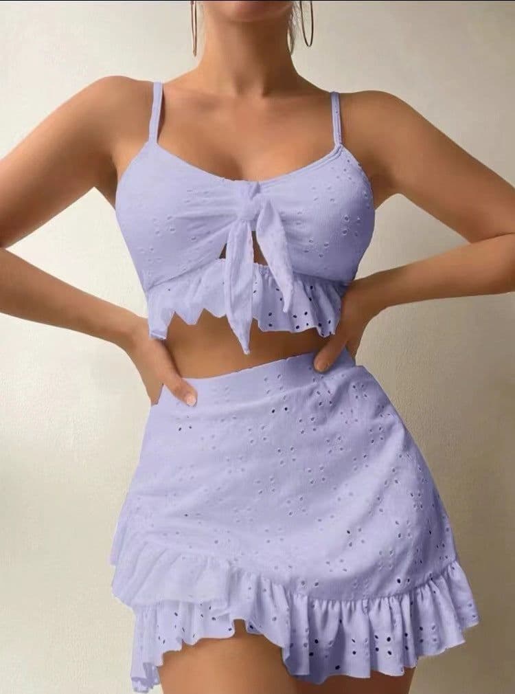 image-3pcs Beach Bikini With Hip-hugging Skirt Fashion Ruffle Design Swimsuit Set Summer Womens Clothing