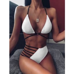 image-Two-piece Halter Neck Bikini Leopard Print Cutout Strap Swimsuit Set Summer Beach Womens Clothing