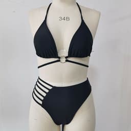 image-Two-piece Halter Neck Bikini Leopard Print Cutout Strap Swimsuit Set Summer Beach Womens Clothing