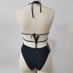 image-Two-piece Halter Neck Bikini Leopard Print Cutout Strap Swimsuit Set Summer Beach Womens Clothing
