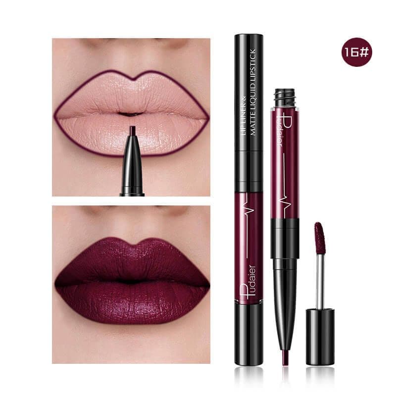 image-Pudaier Matte Lip Gloss Lip Liner 2 in1 Maquiagem Profissional Completa Agate Red Lip Tint Plumper Tattoo Makeup liquid Lipstick