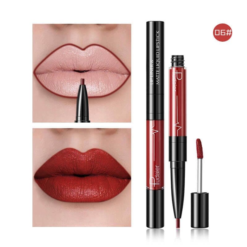 image-Pudaier Matte Lip Gloss Lip Liner 2 in1 Maquiagem Profissional Completa Agate Red Lip Tint Plumper Tattoo Makeup liquid Lipstick