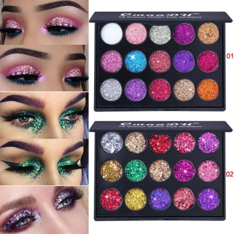 image-Female Natural Waterproof Glitter Eyeshadow Palette Shining Metals Powder Shimmer Eye Shadow Pigments Kits Diamond 15 Colors