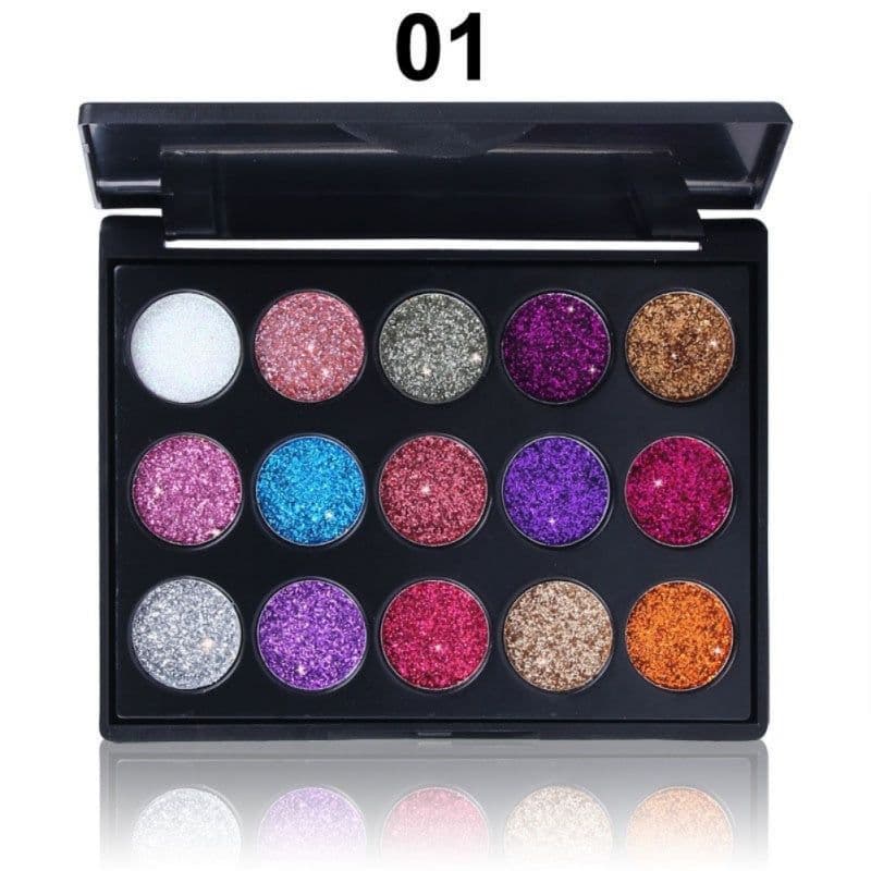 image-Female Natural Waterproof Glitter Eyeshadow Palette Shining Metals Powder Shimmer Eye Shadow Pigments Kits Diamond 15 Colors