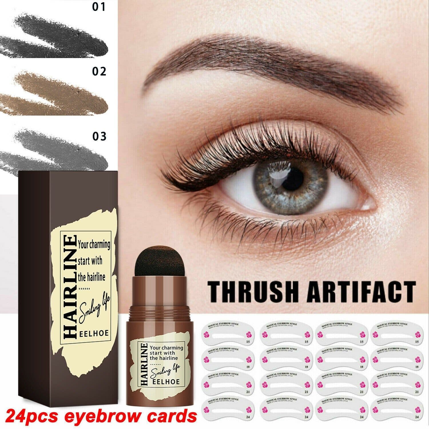 image-Eyebrow Stamp Stencil Kit, 24 Pc Eyebrow Shaping Stencils, Long-lasting Eyebrow Brow Definer, Perfect Make-up Reusable Kit