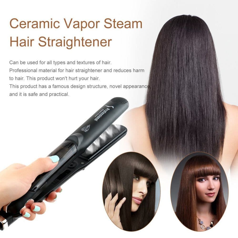 image-Steam Function Flat Iron Tourmaline Ceramic Vapor Professional Hair Straightener with Argan Oil Infusion Straightening Irons