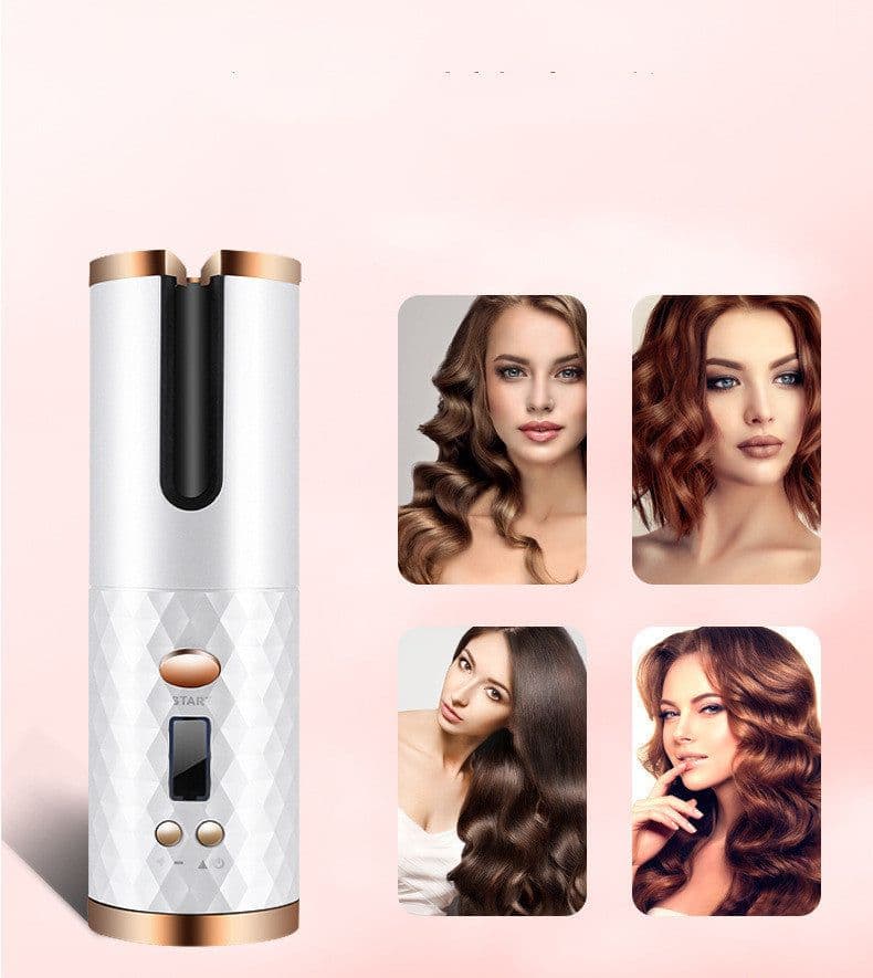 image-Rechargeable Automatic Hair Curler Women Portable Hair Curling Iron LCD Display Ceramic Curly Rotating Curling Wave Styer