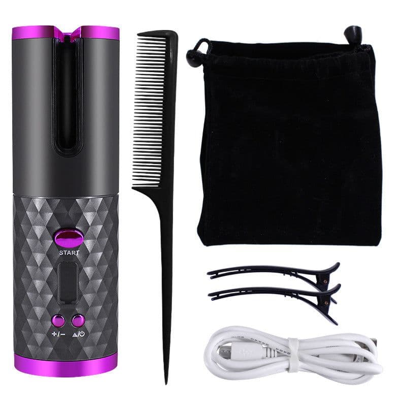 image-Rechargeable Automatic Hair Curler Women Portable Hair Curling Iron LCD Display Ceramic Curly Rotating Curling Wave Styer