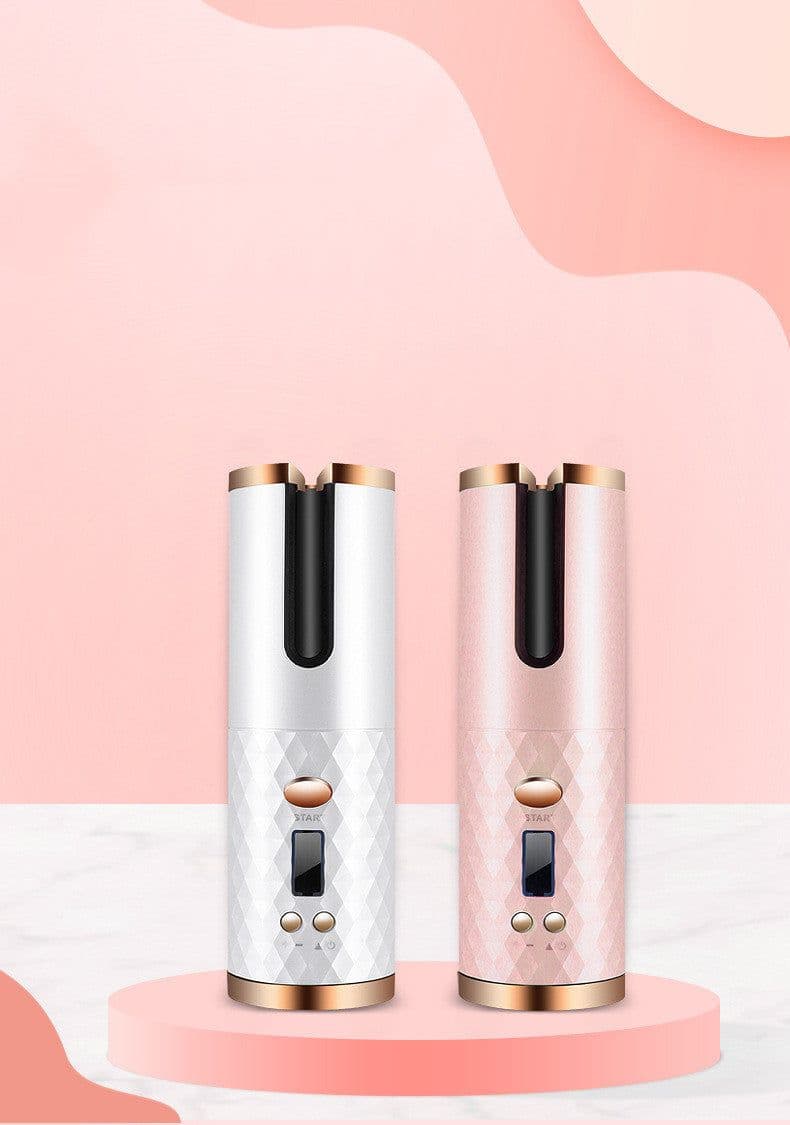 image-Rechargeable Automatic Hair Curler Women Portable Hair Curling Iron LCD Display Ceramic Curly Rotating Curling Wave Styer