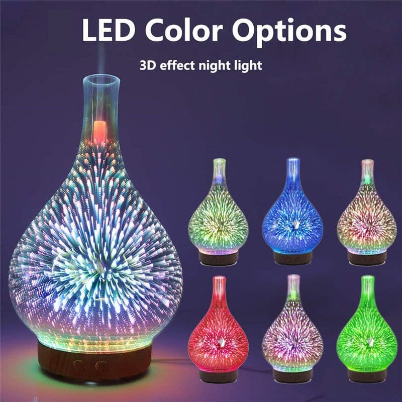 image-3D Glass Aroma Diffuser Colorful Lamp Humidifier Night Light
