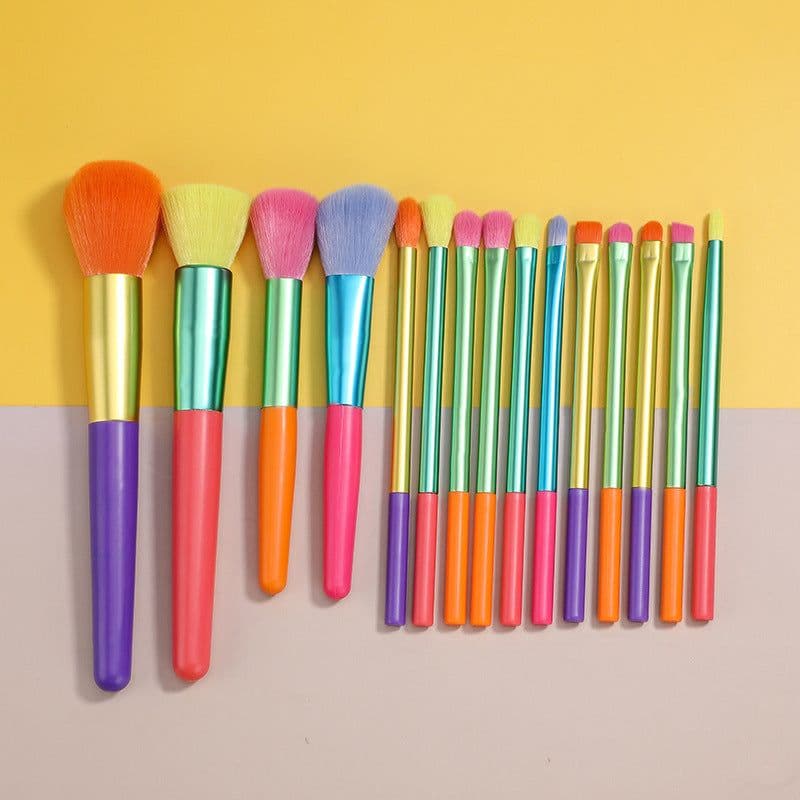 image-Makeup Brush Set 15pcs Multicolor Colourful Makeup Brushes