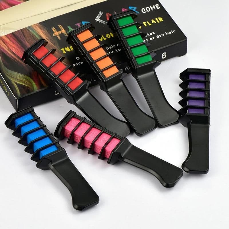 image-Temporary Mini Disposable Crayons Hair Color Dyeing Mascara Dye Chalk Box With Brush
