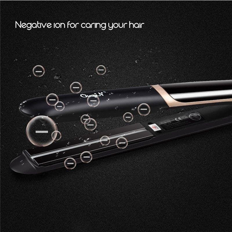 image-Professional Hair Straightener Curler Hair Flat Iron Negative Ion Infrared Hair Straighting Curling Iron Corrugation LED Display