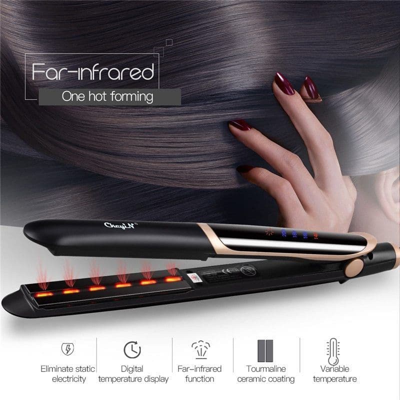 image-Professional Hair Straightener Curler Hair Flat Iron Negative Ion Infrared Hair Straighting Curling Iron Corrugation LED Display
