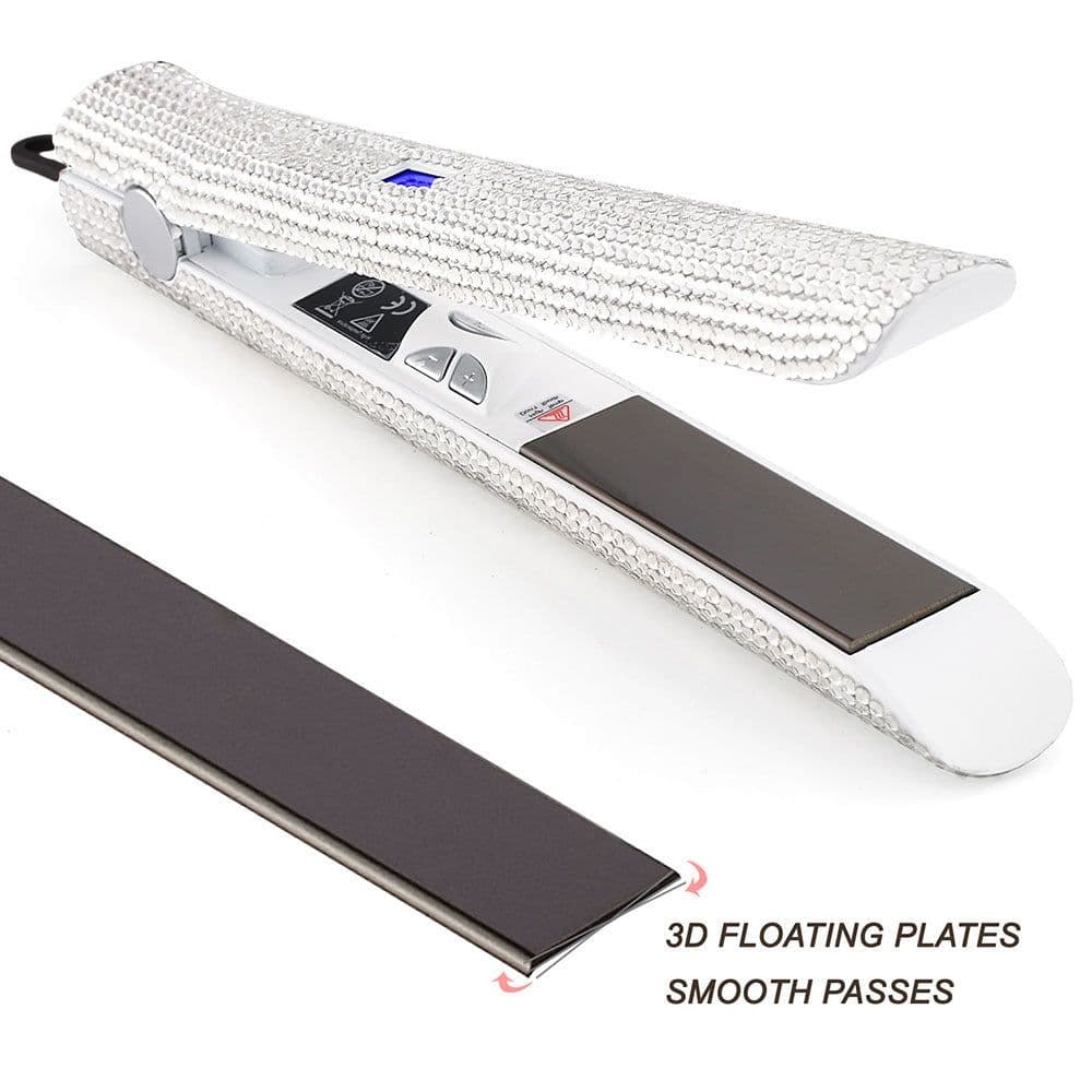 image-Professional Glitter Hair Flat Iron Titanium Plate Diamond Hair Straightener Crystal Hair Styling Hot Tools