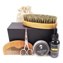 image-Beard wax beard oil wood comb bristle bristle brush shaving scissors set