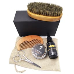 image-Beard wax beard oil wood comb bristle bristle brush shaving scissors set