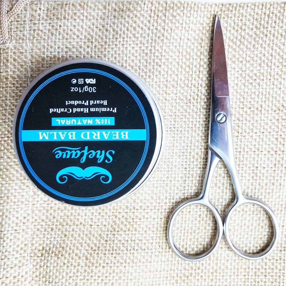 image-Beard wax beard oil wood comb bristle bristle brush shaving scissors set