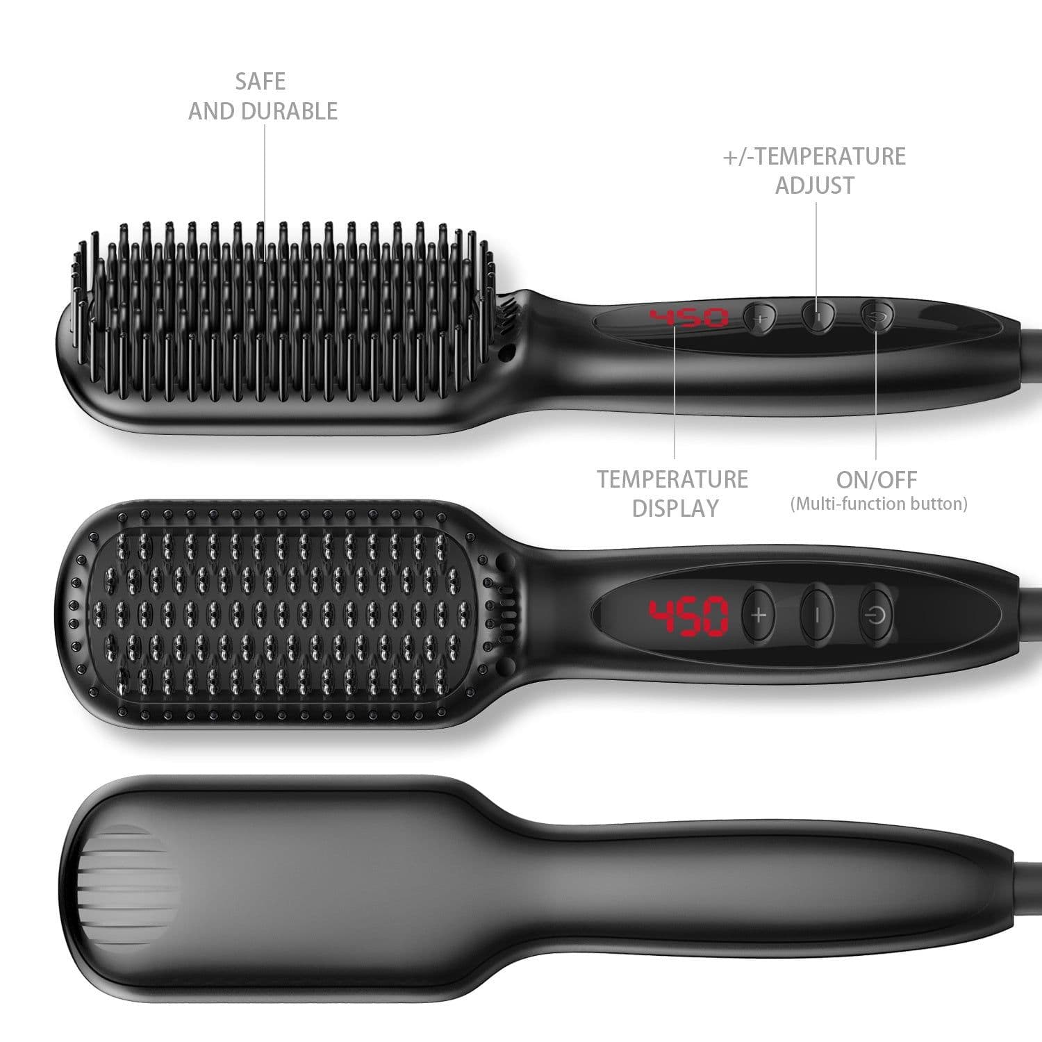 image-2 in1 Hair Straightener Brush Heating Beard Clip Comb Styler Electric Ionic Straightening Brush