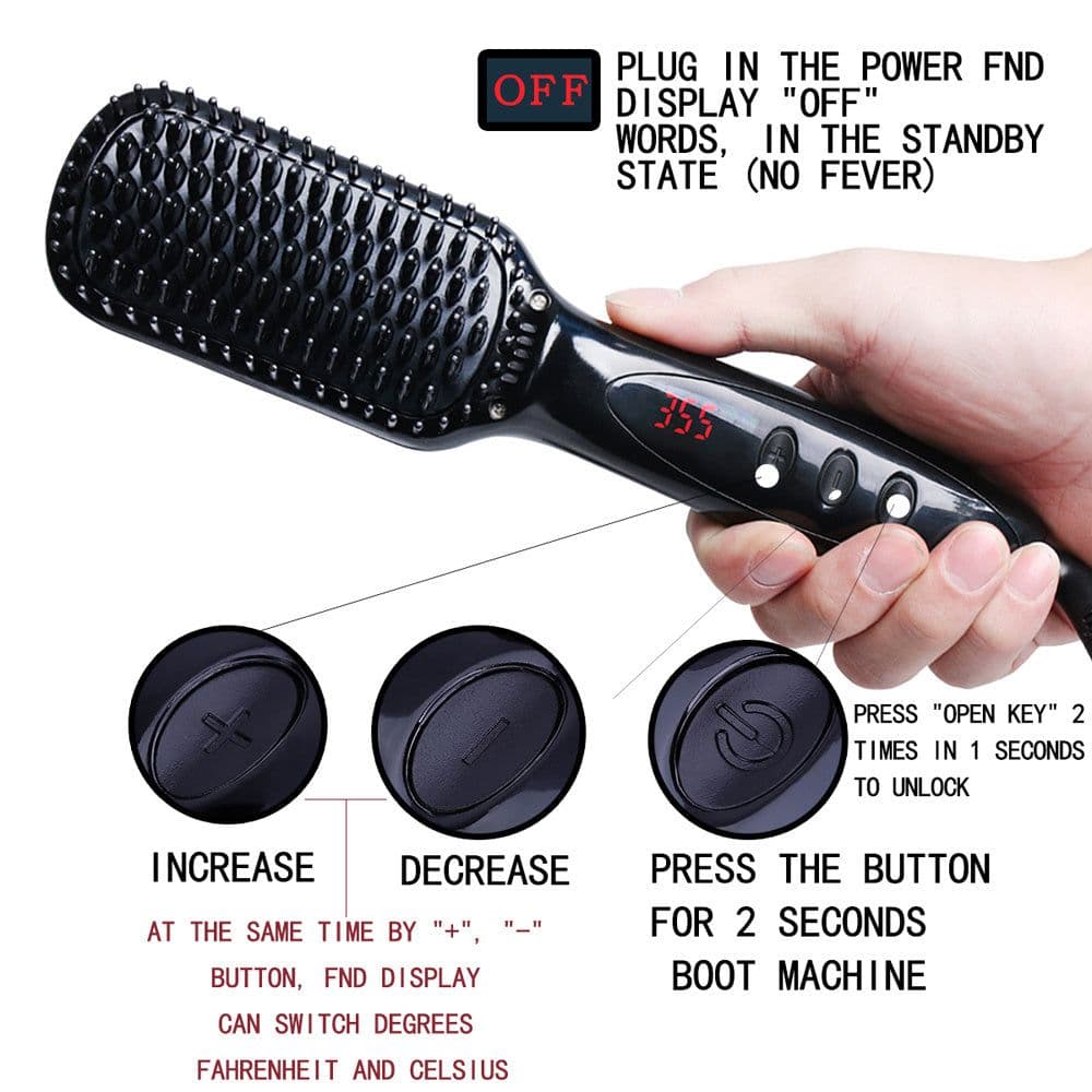 image-2 in1 Hair Straightener Brush Heating Beard Clip Comb Styler Electric Ionic Straightening Brush
