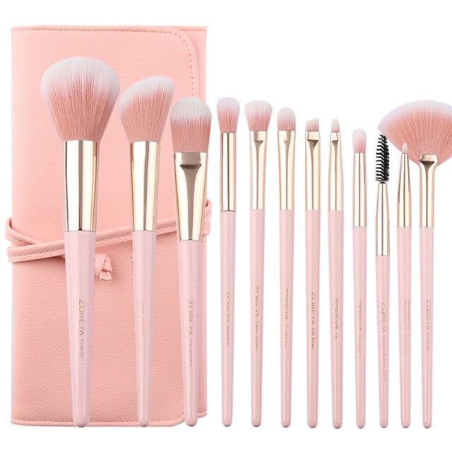 image-Set of 12 makeup brushes with pointed tail handles