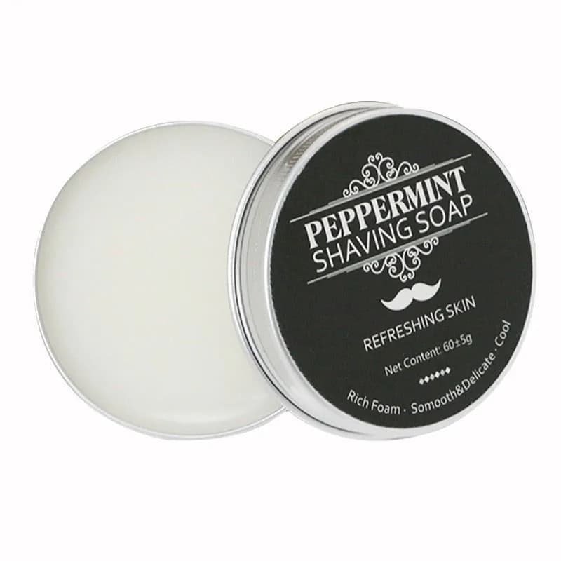 image-Mint Scented Men's Shaving Soap Shaving Cream Aluminum Boxed Foam Rich Gentle Handmade Shave Soap Shave Beard Cream