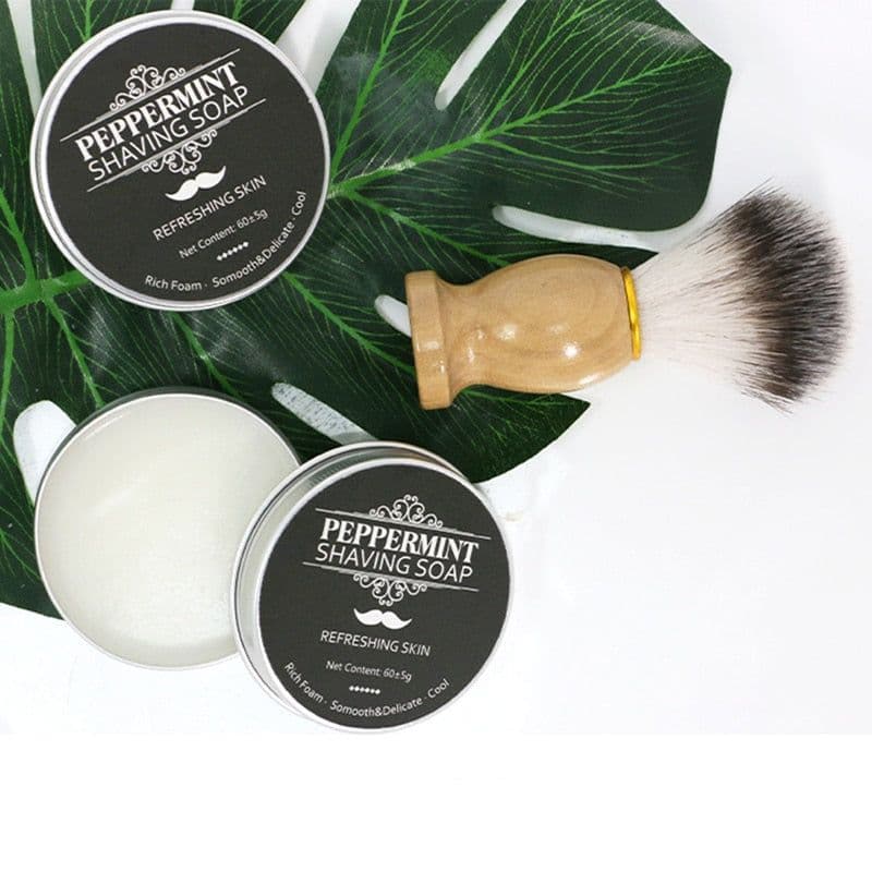 image-Mint Scented Men's Shaving Soap Shaving Cream Aluminum Boxed Foam Rich Gentle Handmade Shave Soap Shave Beard Cream