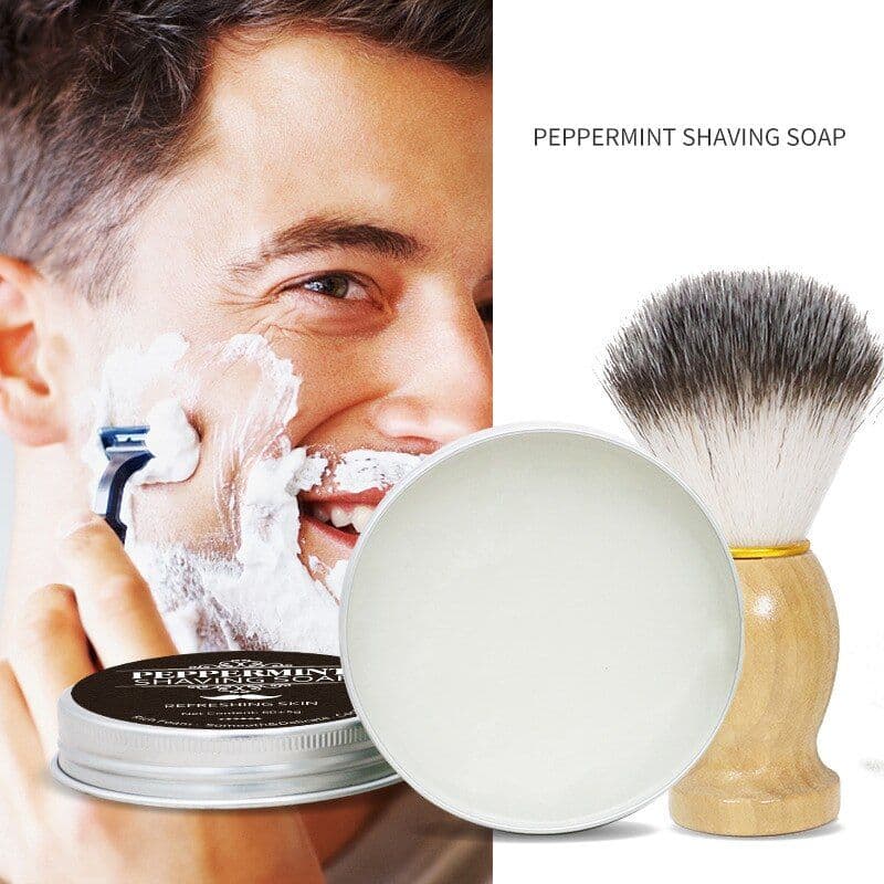 image-Mint Scented Men's Shaving Soap Shaving Cream Aluminum Boxed Foam Rich Gentle Handmade Shave Soap Shave Beard Cream