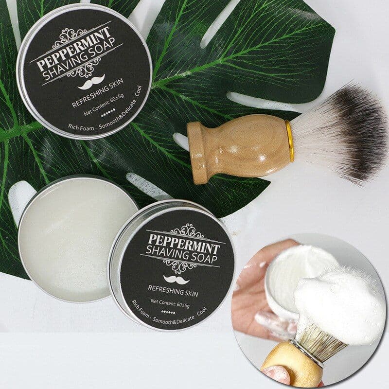 image-Mint Scented Men's Shaving Soap Shaving Cream Aluminum Boxed Foam Rich Gentle Handmade Shave Soap Shave Beard Cream