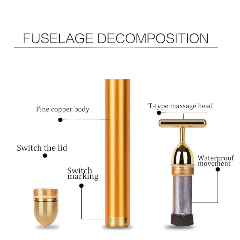 image-Face 24K Gold Vibration Pulse Beauty Bar Firming Facial Roller Massager Stick Lift Skin Tightening Wrinkles Pen