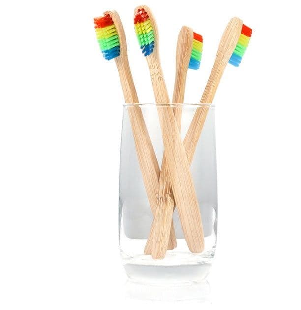 image-Bamboo toothbrush rainbow bamboo toothbrush colorful bamboo toothbrush environmental protection bamboo handle toothbrush