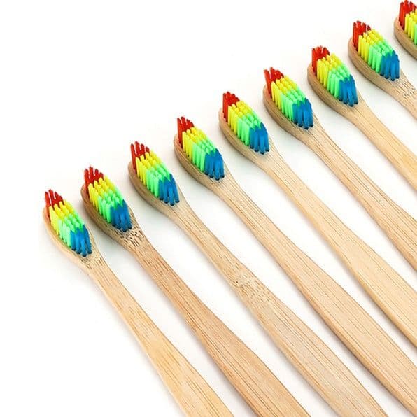 image-Bamboo toothbrush rainbow bamboo toothbrush colorful bamboo toothbrush environmental protection bamboo handle toothbrush