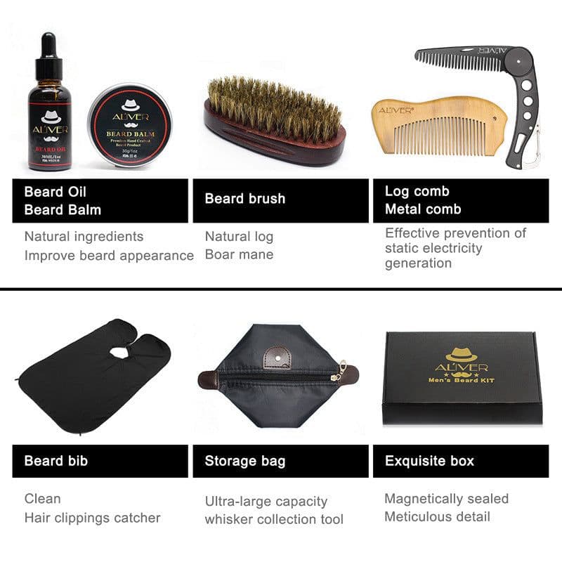 image-Man Hair Beard Shaving Set Bathroom Tool Brush Comb Shaving Scissors Clean Styling Set
