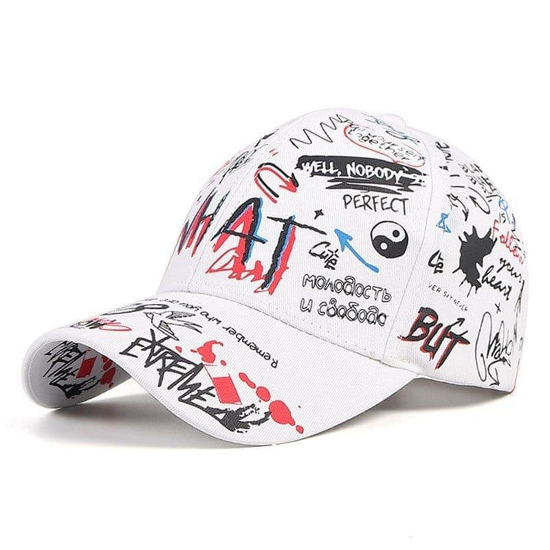 image-New WHAT Graffiti Baseball Cap Hip Hop Tide Hat Summer Travel Shade Caps Men Women Outdoor Sports Casual Hats Snapback Hats Gorr