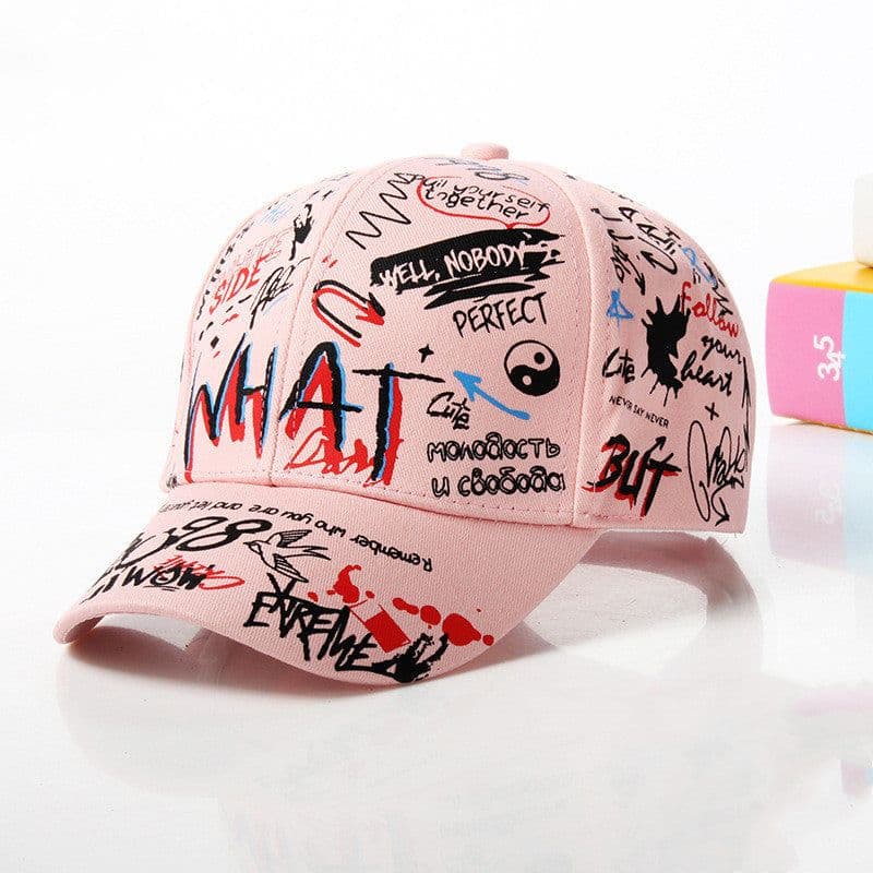image-New WHAT Graffiti Baseball Cap Hip Hop Tide Hat Summer Travel Shade Caps Men Women Outdoor Sports Casual Hats Snapback Hats Gorr