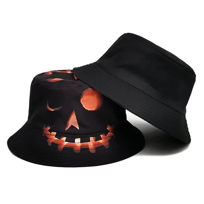 image-Halloween Hats Creative Cartoon Pumpkin Grimace Printed Sun-shade Fisherman Hat
