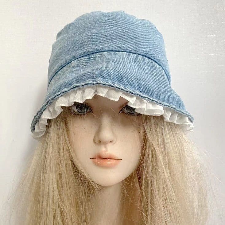 image-Tree Fungus-like Lacework Cowboy Hat Blue Short Brim Fisherman Hat