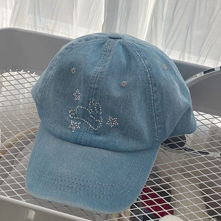 image-Summer Denim Blue Rhinestone XINGX Baseball Hat