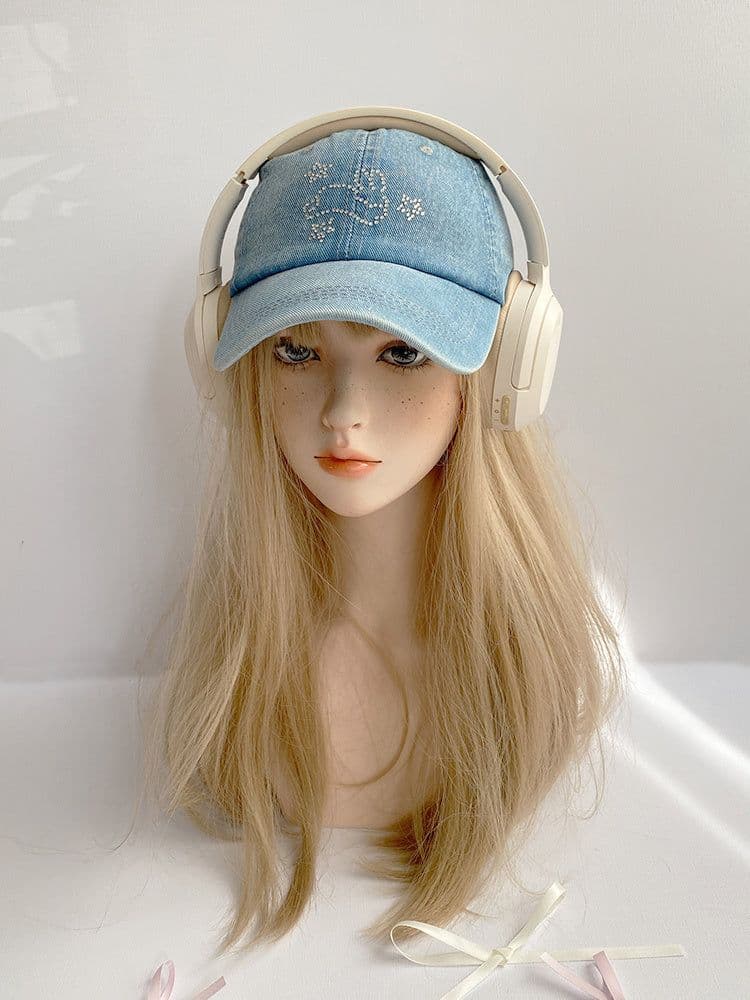 image-Summer Denim Blue Rhinestone XINGX Baseball Hat