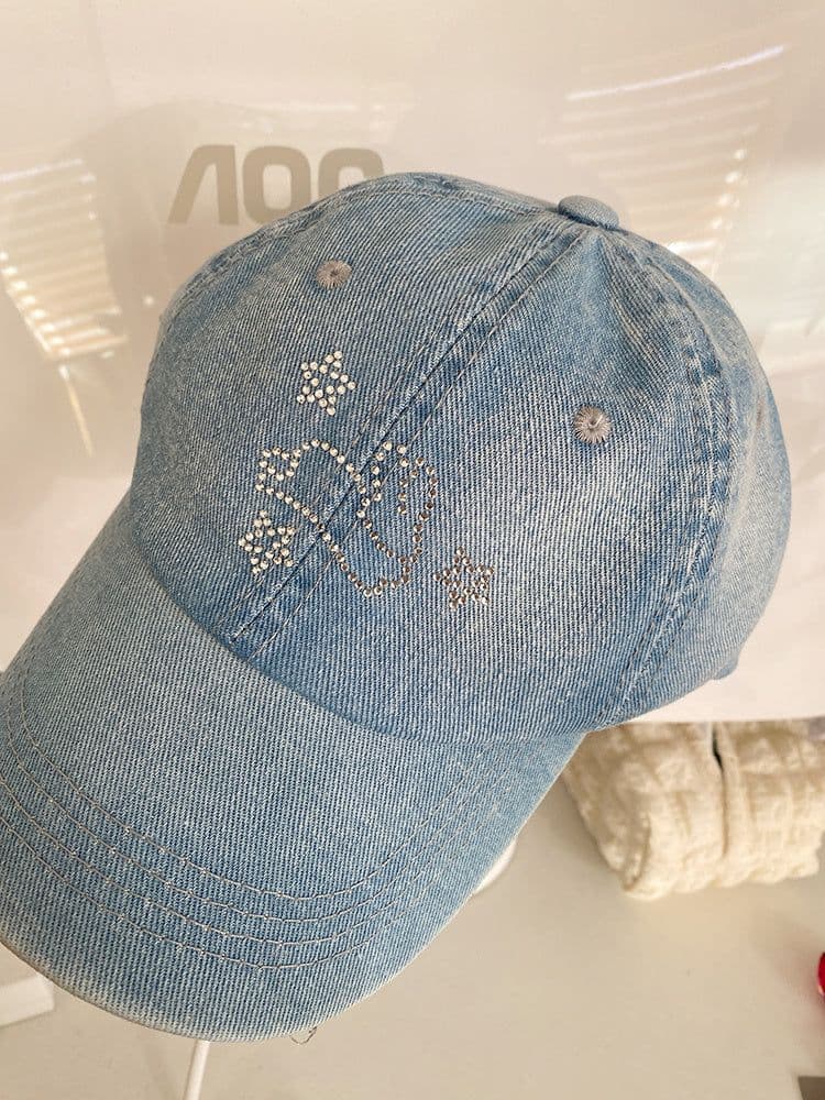 image-Summer Denim Blue Rhinestone XINGX Baseball Hat