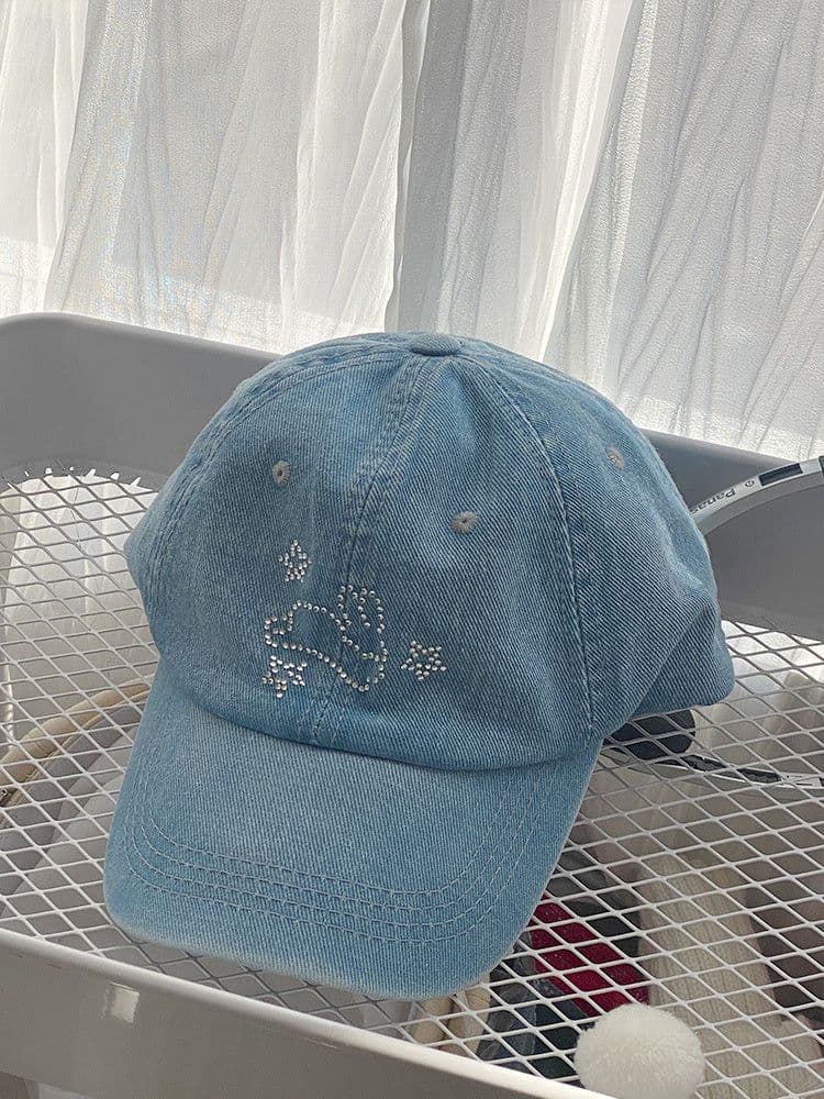 image-Summer Denim Blue Rhinestone XINGX Baseball Hat