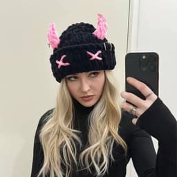 image-Wool Hat Cute Little Devil Mask Horn Hood Thickened Warm Knitted Hat Sweet Cool Style Autumn And Winter