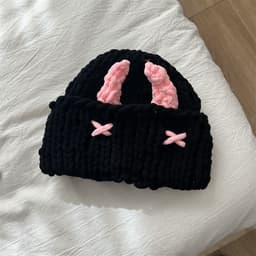 image-Wool Hat Cute Little Devil Mask Horn Hood Thickened Warm Knitted Hat Sweet Cool Style Autumn And Winter
