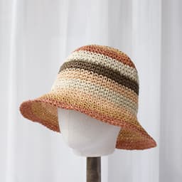 image-Striped Handmade Crocheted Rainbow Straw Hat For Women Foldable Sun-proof