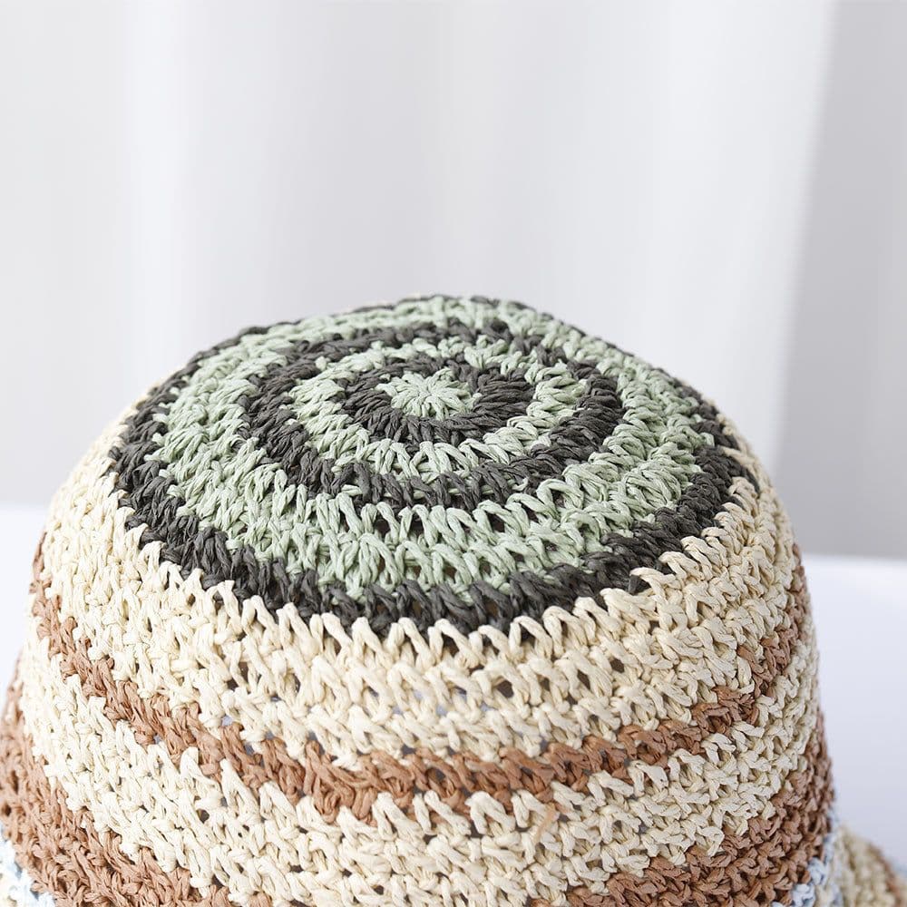 image-Striped Handmade Crocheted Rainbow Straw Hat For Women Foldable Sun-proof