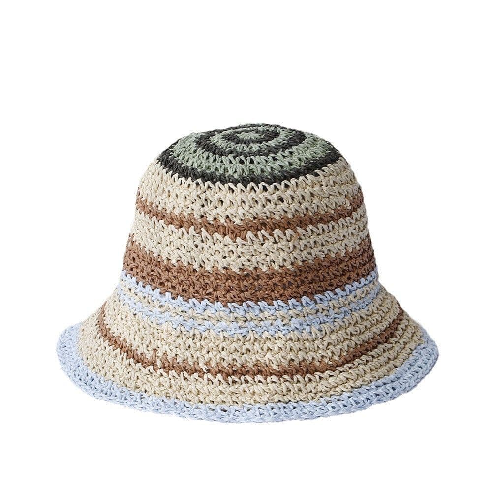 image-Striped Handmade Crocheted Rainbow Straw Hat For Women Foldable Sun-proof