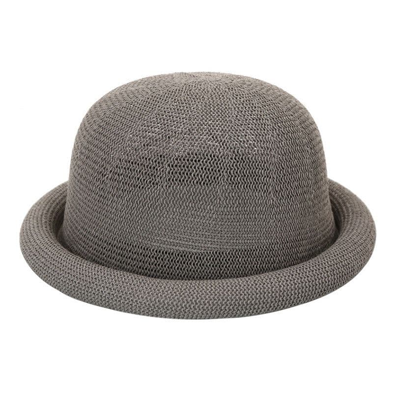 image-Women's Straw Yarn Curled Brim Round Crown Top Hat Leisure Basin Hat