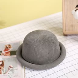 image-Women's Straw Yarn Curled Brim Round Crown Top Hat Leisure Basin Hat