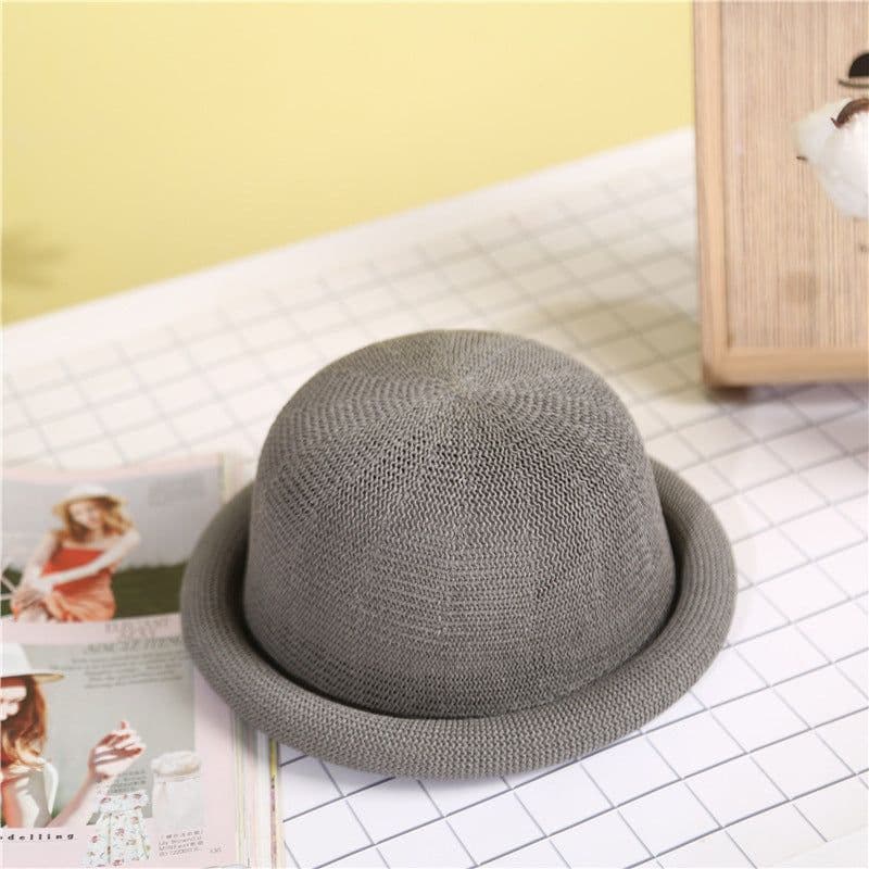image-Women's Straw Yarn Curled Brim Round Crown Top Hat Leisure Basin Hat