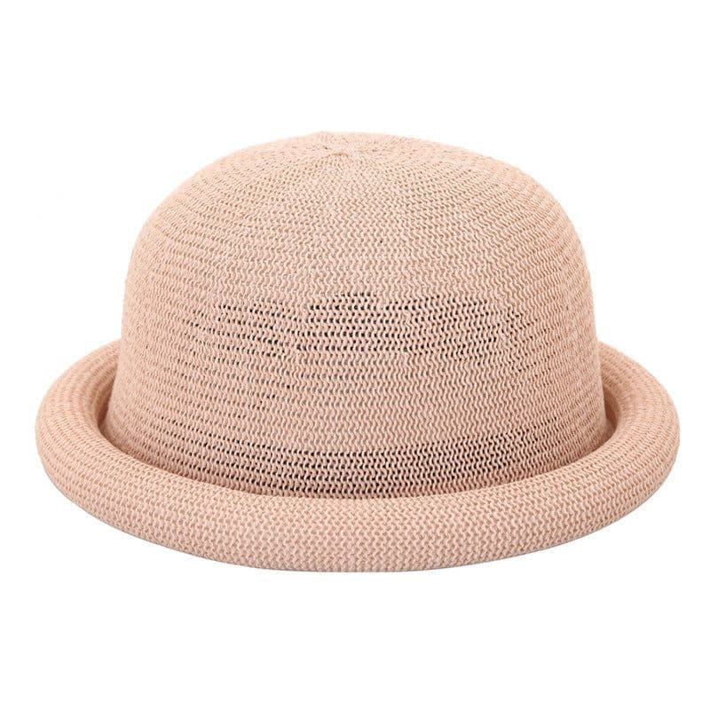 image-Women's Straw Yarn Curled Brim Round Crown Top Hat Leisure Basin Hat
